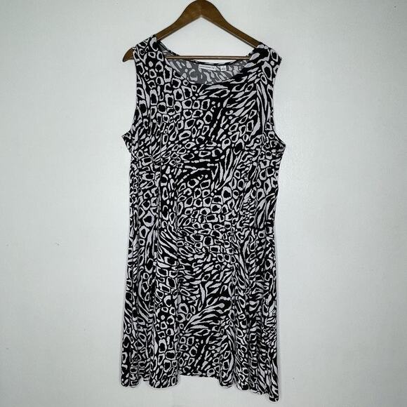 Susan Graver Dress Womens 1X Black White Animal Print Sleeveless Stretch Knit - Picture 1 of 7